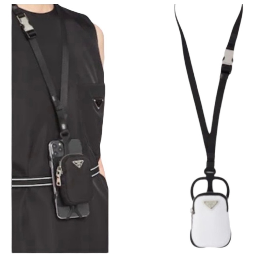 Prada Re-Nylon Smartphone Lanyard Holder Case Smartphone mini Bag White BNWT